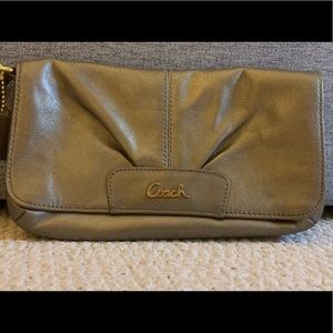 Coach wristlet, gold/pewter with strap change
